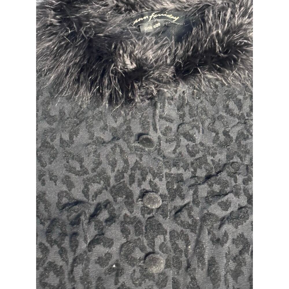 Vintage Ann Ferriday Leopard Print Lace Top Faux Fur Collar Sheer Black Gothic - Picture 9 of 10